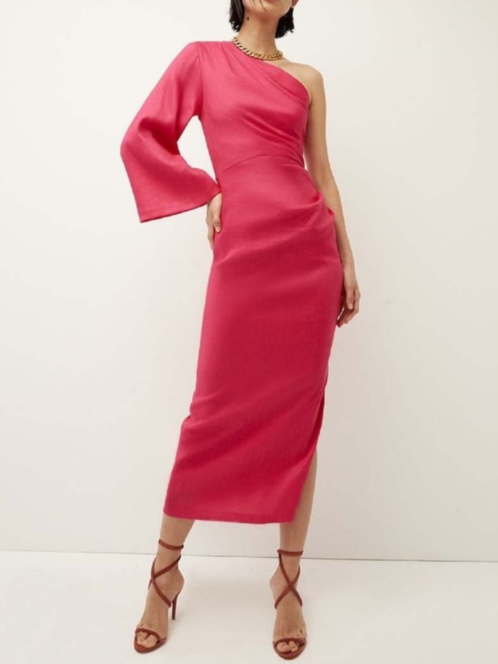 Veronica beard NWT patsy one shoulder fuchsia midi dress linen blend sz 8